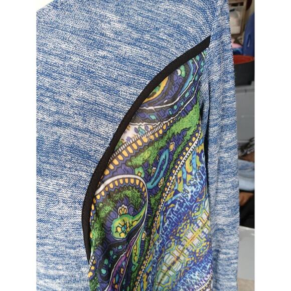 Poeme By Citron Women Size Small Blue Colorful Mixed Media 3/4 Sleeve Blouse USA - Picture 2 of 6